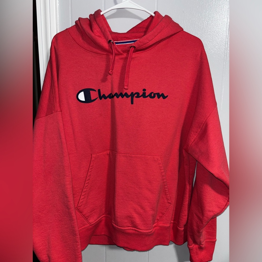 Champion Pink Hoodie. Looks red but that is just the photo